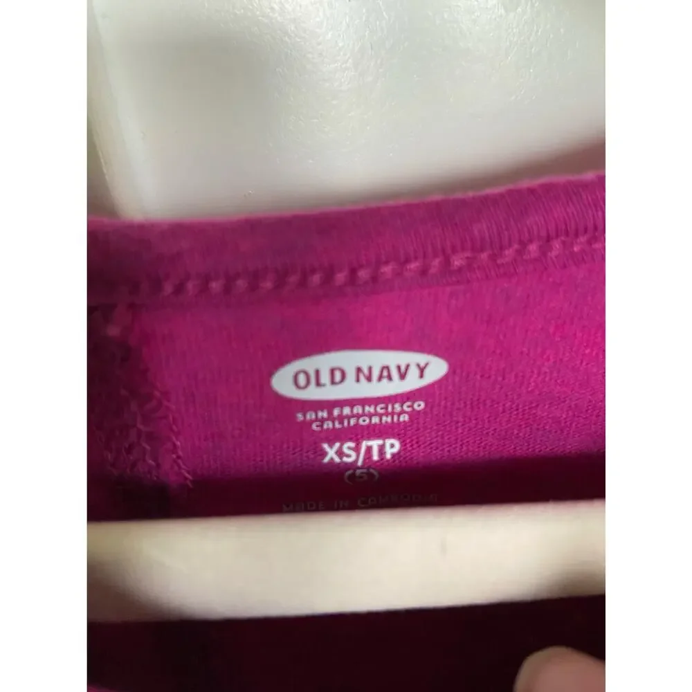Old Navy Girls Top Size XS 5‎ Drop Shoulder Fuchsia Hashtag Selfie NEW